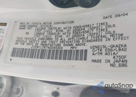 2004 Toyota 4Runner Limited из США, поврежденный, VIN JTEBT17R740045304